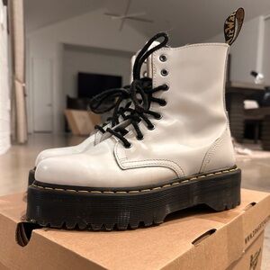 Dr. Martens Jadon White Leather Platform Combat Boots - US 7